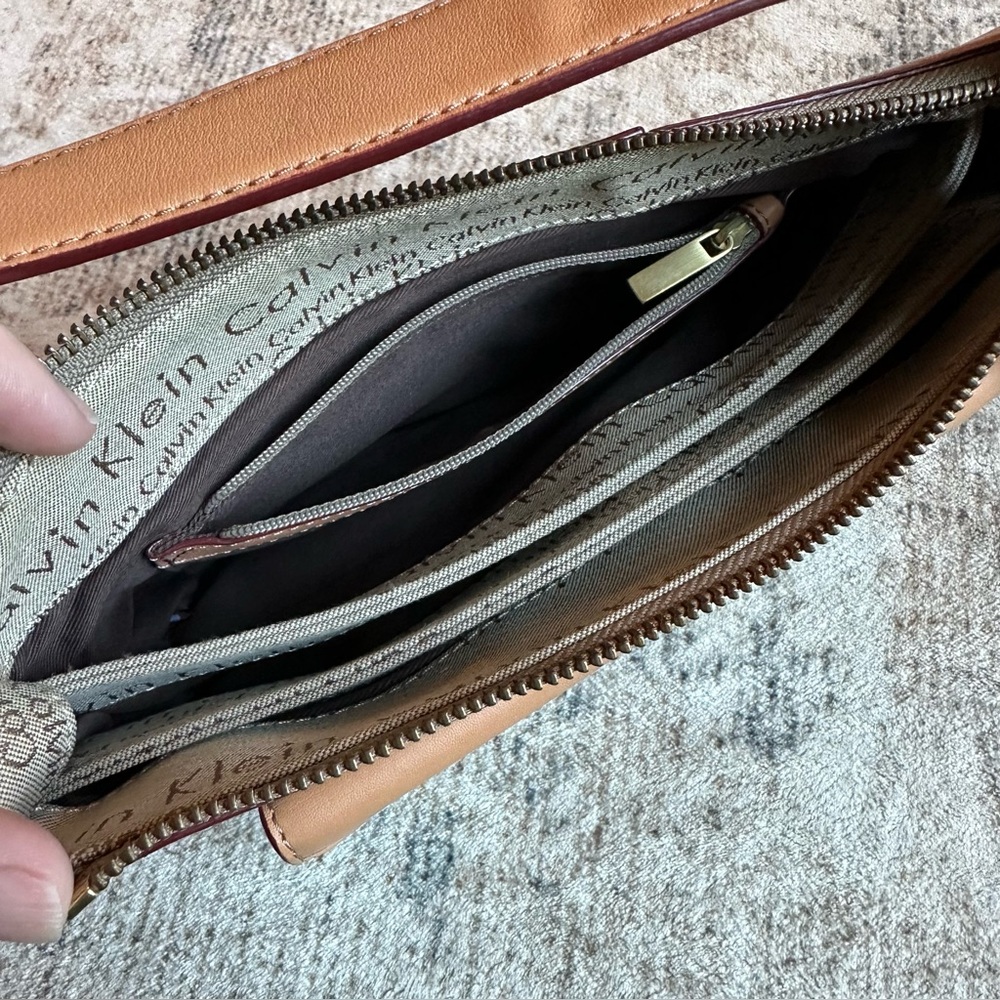 Rare Vintage Calvin Klein Y2K Tan
Monogram Canvas Leather Shoulder Bag Baguette - Picture 9 of 13